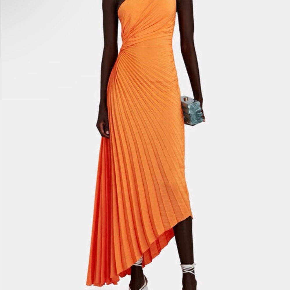 Elegant Orange Pleated Dress